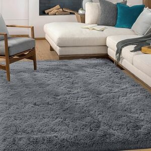 ROCYJULIN Area Rug for Living Room, Area Rugs 8x10 Fluffy Rugs for Bedroom, Non Slip Carpet for Dorm Room, Shag Rug for Playroom, Fuzzy Rug for Kids Room, Large Dark Grey Gray Rug