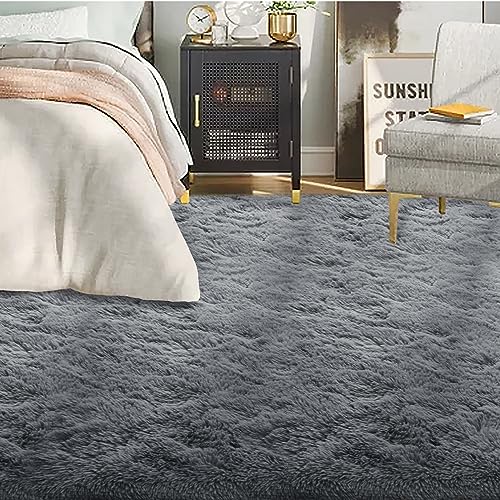 ROCYJULIN Area Rug for Living Room, Area Rugs 8x10 Fluffy Rugs for Bedroom, Non Slip Carpet for Dorm Room, Shag Rug for Playroom, Fuzzy Rug for Kids Room, Large Dark Grey Gray Rug