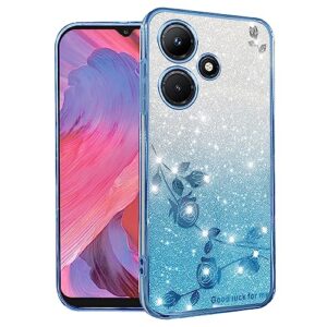 yarxiawin for infinix hot 30i case clear glitter sparkle luxury shiny infinix hot 30i phone case silicone tpu soft flower transparent shockproof cover pruple thin (blue)