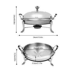 KOLHGNSE 24cm Silver Chafing Dish Buffet Set, Round Stainless Steel Chafer, Buffet Servers and Warmers Set Warming Tray with Glass Window for Wedding, Parties, Banquet, Events