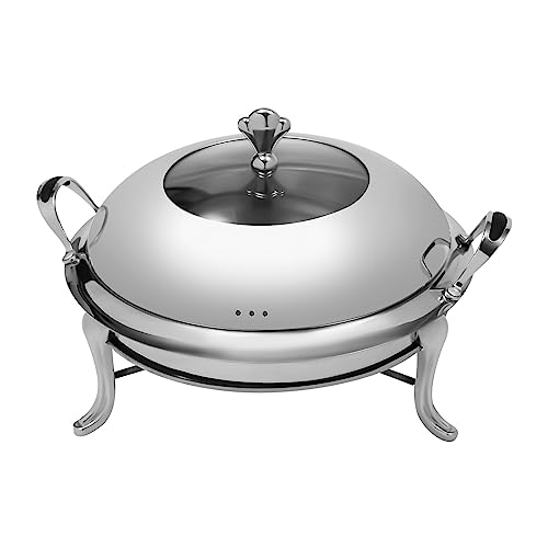 KOLHGNSE 24cm Silver Chafing Dish Buffet Set, Round Stainless Steel Chafer, Buffet Servers and Warmers Set Warming Tray with Glass Window for Wedding, Parties, Banquet, Events