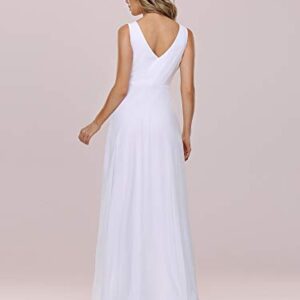 Ever-Pretty Women's V-Neck High-Low Hemline Decorative Brooch Simple Chiffon Wedding Dress White US4