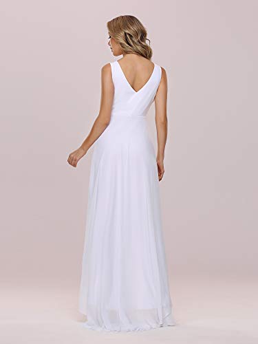 Ever-Pretty Women's V-Neck High-Low Hemline Decorative Brooch Simple Chiffon Wedding Dress White US4