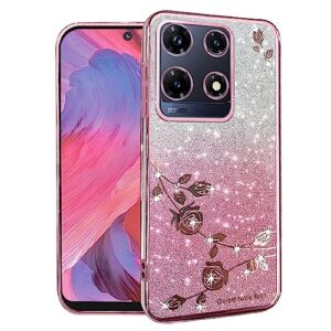 yarxiawin for infinix note 30 pro case clear glitter sparkle luxury shiny infinix note 30 pro phone case silicone tpu soft flower transparent shockproof cover pruple thin (pink)