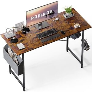 pamray 47 inch computer desk for small spaces with storage bag, home office work desk with headphone hook, small office desk study writing table