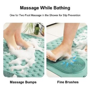 YCT Bathtub Mat Non Slip, Bath Mats for Tub, Shower Mat with Suction Cups Drainage Holes, Machine Washable, Foot Massage, Exfoliating, 27.5 x 14.2 inches, Green