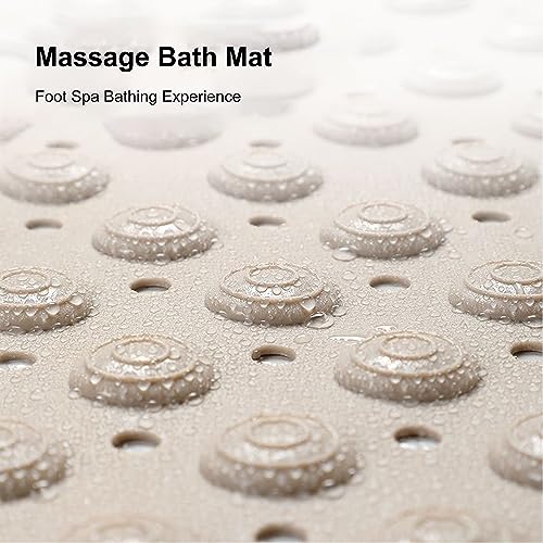 YCT Bathtub Mat Non Slip, Bath Mats for Tub, Shower Mat with Suction Cups Drainage Holes, Machine Washable, Foot Massage, Exfoliating, 27.5 x 14.2 inches, Green