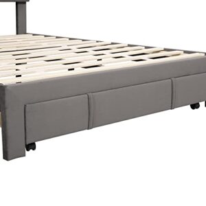YuiHome Full Size Velvet Upholstered Platform Bed with a Big Storage Drawer and Classic Upholstered Headboard, No Box Spring Needed,Gray