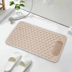 yct bathtub mat non slip, bath mats for tub, shower mat with suction cups drainage holes, machine washable, foot massage, exfoliating, 27.5 x 14.2 inches, beige