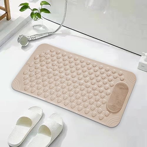 YCT Bathtub Mat Non Slip, Bath Mats for Tub, Shower Mat with Suction Cups Drainage Holes, Machine Washable, Foot Massage, Exfoliating, 27.5 x 14.2 inches, Beige