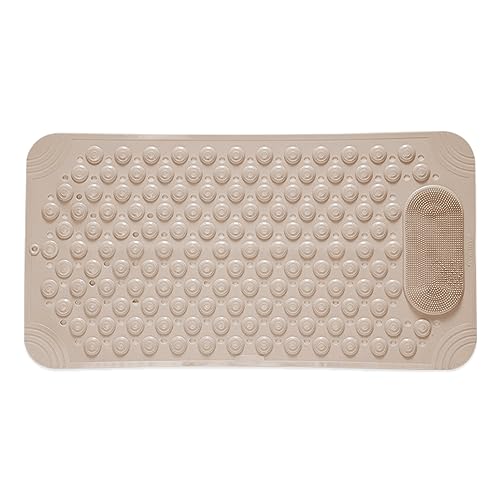 YCT Bathtub Mat Non Slip, Bath Mats for Tub, Shower Mat with Suction Cups Drainage Holes, Machine Washable, Foot Massage, Exfoliating, 27.5 x 14.2 inches, Beige