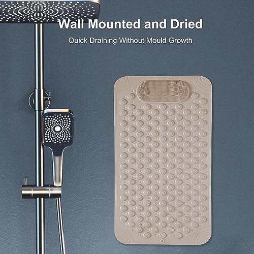 YCT Bathtub Mat Non Slip, Bath Mats for Tub, Shower Mat with Suction Cups Drainage Holes, Machine Washable, Foot Massage, Exfoliating, 27.5 x 14.2 inches, Beige