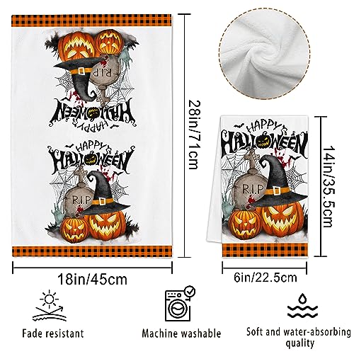 Hexagram Halloween Kitchen Towels, Happy Halloween Kitchen Decor, Purple Trick or Treat Hand Towels for Bathroom, Spooky October 31 Holiday Kitchen Towels and Dishcloth Set of 2