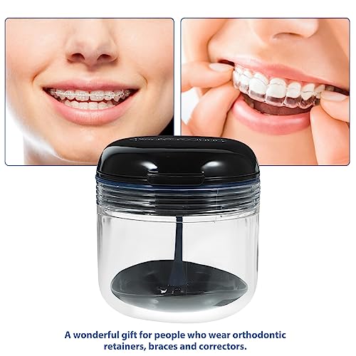 Desktop Stand Denture Bath Case with Basket Denture Bath Cleaning Box Container Soaking Cup Cleaner Retainer Case Holder with Denture Brush and Mirror for Dentures False Teeth