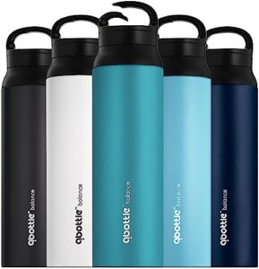 qbottle insulated water bottles with carabiner lid – stainless steel water bottle – leak proof metal water bottle – no sweat – wide mouth – aqua blue, 27 oz
