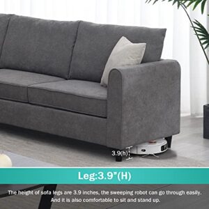 i-POOK L-Shaped Sectional Sofa, 91 * 91" Modern Upholstered Accent Sofa with Padded Back and 3 Pillows Sectional Couch for Living Room Bedroom Apartment, Gray