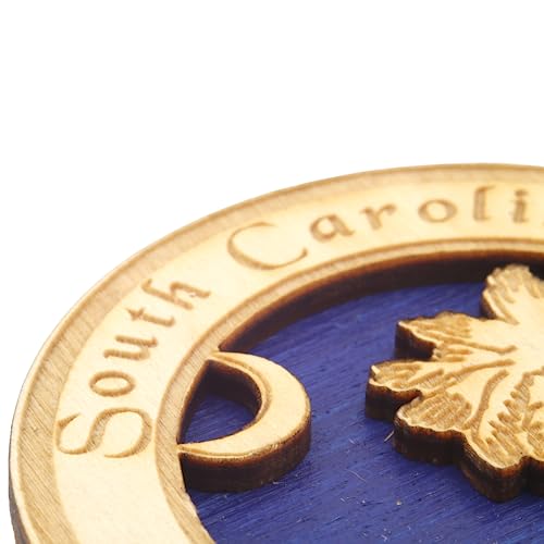 South Carolina Souvenir, Palm Tree and Crescent Wooden Magnet, Refrigerator and Locker Beach Accessory, 3.25 Inches