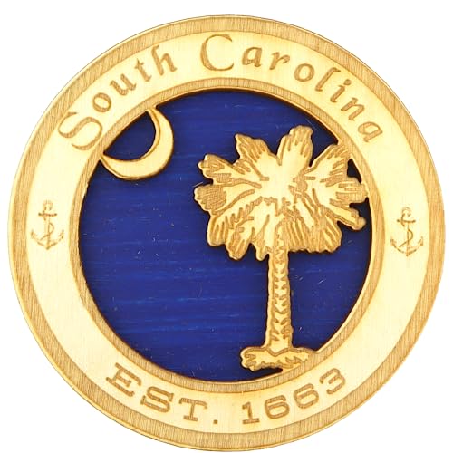 South Carolina Souvenir, Palm Tree and Crescent Wooden Magnet, Refrigerator and Locker Beach Accessory, 3.25 Inches