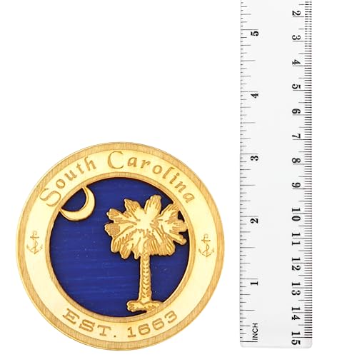 South Carolina Souvenir, Palm Tree and Crescent Wooden Magnet, Refrigerator and Locker Beach Accessory, 3.25 Inches