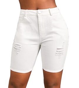 jdkmera women's ripped denim shorts high waisted folded hem summer casual stretchy short jeans