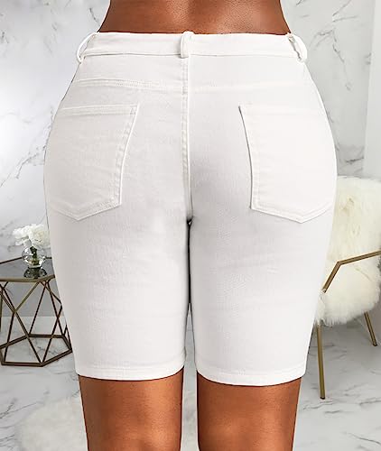 Jdkmera Women's Ripped Denim Shorts High Waisted Folded Hem Summer Casual Stretchy Short Jeans