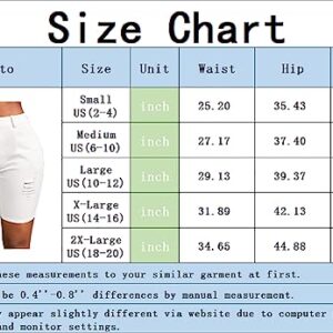 Jdkmera Women's Ripped Denim Shorts High Waisted Folded Hem Summer Casual Stretchy Short Jeans