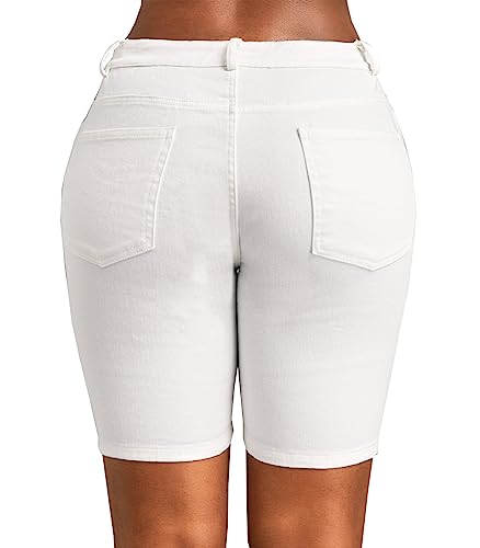 Jdkmera Women's Ripped Denim Shorts High Waisted Folded Hem Summer Casual Stretchy Short Jeans