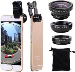universal clip lens - 3 in 1 cell phone camera lens kit wide angle macro fisheye lens universal for smart phones