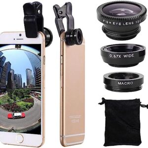 Universal Clip Lens - 3 in 1 Cell Phone Camera Lens Kit Wide Angle Macro Fisheye Lens Universal for Smart Phones