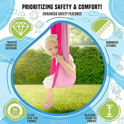 EFITOME Sensory Swing for Kids Indoor Ceiling/Outdoor Tree Hanging Kit - Therapeutic Swing for Autism, ADHD & Aspergers - Two Tone Pink Compression Swing - All Hardware Included