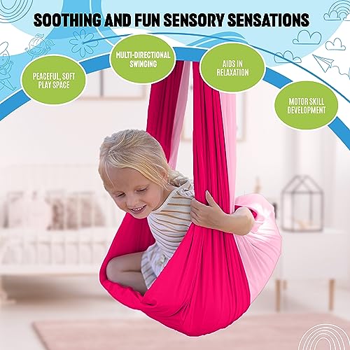 EFITOME Sensory Swing for Kids Indoor Ceiling/Outdoor Tree Hanging Kit - Therapeutic Swing for Autism, ADHD & Aspergers - Two Tone Pink Compression Swing - All Hardware Included