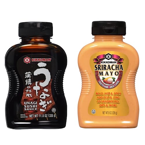 Kikkoman Japanese Sweet Unagi Sauce and Spicy Sriracha Mayo Sauce for all of your dish Value Combo Kosher (Pack of 2) - Total 20.3 oz