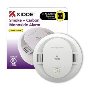 kidde smoke & carbon monoxide detector, aa battery powered, voice alerts, led warning light indicators