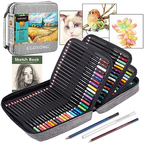 EGOSONG 132 Bright Colored Pencils Set for Kids and Adults with Artist Sketchbook, Drawing, Coloring, Shading, and Sketching Art Supplies, Strong Soft Pencil Cores, Beginner and Professional Use