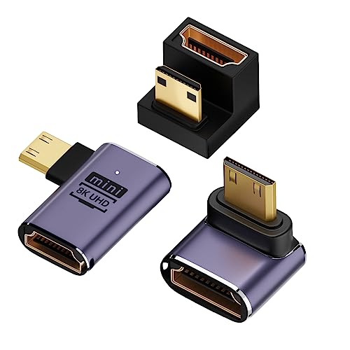 8K@60Hz 90-Degree Left Angle HDMI to MINI High-Speed Adapter（pack of 3）, Supports HDR, 3D, 48Gbps, Compatible with DSLR, Camcorder, Graphics Card, Laptop, Projector, Suitable for Home and Office Use