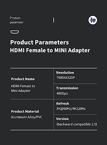 8K@60Hz 90-Degree Left Angle HDMI to MINI High-Speed Adapter（pack of 3）, Supports HDR, 3D, 48Gbps, Compatible with DSLR, Camcorder, Graphics Card, Laptop, Projector, Suitable for Home and Office Use