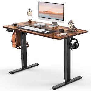 smug electric standing desk with memory preset, ergonomic height adjustable table with t-shaped metal bracket modern computer workstations for home office, 4024, rustic brown