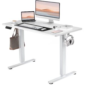 smug electric standing desk with memory preset, ergonomic height adjustable table with t-shaped metal bracket modern computer workstations for home office, 4824, white