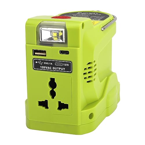 200W Powered Inverter Generator for Ryobi 18V ONE+ Lithium Battery Portable Power Source with 280LM Light, USB Port, TYPE-C Port Ryobi Inverter AC Outlet Convert DC 18V to AC 110V 120V (Tool Only)