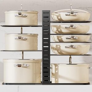 pantasia pots and pans organizer - [truly balanced, 8-tier adjustable] pots and pans rack organizer for cabinet, frying pan, bakeware, lid, dishes, kitchen organizers and storage