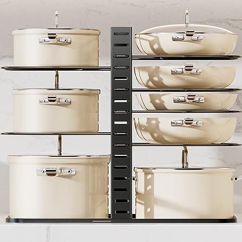 Pantasia Pots and Pans Organizer - [Truly Balanced, 8-Tier Adjustable] Pots and Pans Rack Organizer for Cabinet, Frying pan, Bakeware, Lid, Dishes, Kitchen Organizers and Storage