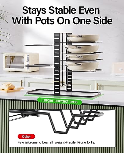 Pantasia Pots and Pans Organizer - [Truly Balanced, 8-Tier Adjustable] Pots and Pans Rack Organizer for Cabinet, Frying pan, Bakeware, Lid, Dishes, Kitchen Organizers and Storage