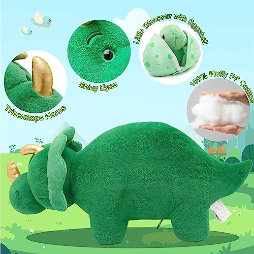 Ezuwail Triceratops Stuffed Animals with Babies, 7 Pack, 22 inch Dinosaur Plush Toys, Large Green Triceratops with 3 Eggs, 3 Baby Dino Plushie Inside