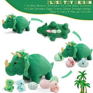 Ezuwail Triceratops Stuffed Animals with Babies, 7 Pack, 22 inch Dinosaur Plush Toys, Large Green Triceratops with 3 Eggs, 3 Baby Dino Plushie Inside