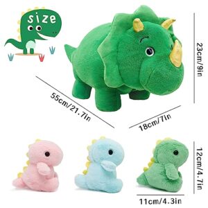 Ezuwail Triceratops Stuffed Animals with Babies, 7 Pack, 22 inch Dinosaur Plush Toys, Large Green Triceratops with 3 Eggs, 3 Baby Dino Plushie Inside