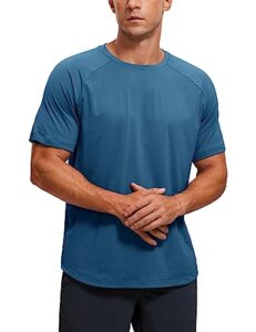 crz yoga mens lightweight athletic t-shirts moisture wicking running workout shirt short sleeve gym tops iron blue medium