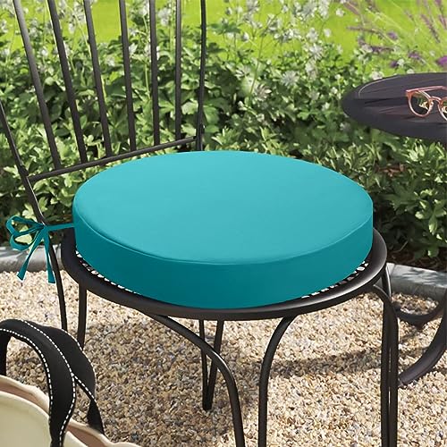 idee-home Outdoor Bistro Chair Cushions, Thick Round Seat Cushions Set of 2 with Ties, 15”x15”x 3” Waterproof Round Patio Chair Cushions for Outdoor Furniture, Round Chair Pads for Garden Peacock Blue