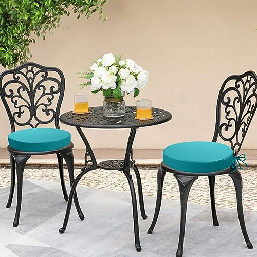 idee-home Outdoor Bistro Chair Cushions, Thick Round Seat Cushions Set of 2 with Ties, 15”x15”x 3” Waterproof Round Patio Chair Cushions for Outdoor Furniture, Round Chair Pads for Garden Peacock Blue