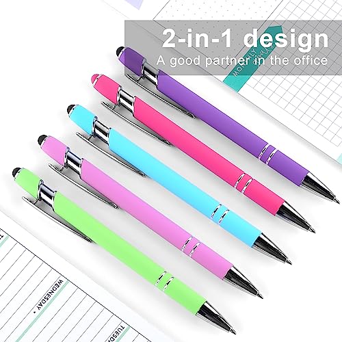 Discring 8 PCS Ballpoint Pen & 4 Pen Clips - High Precision Colorful Metallic Ballpoint Pen with Anti-Scratch Stylus Tip