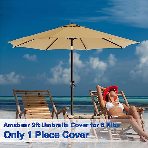 Amzbear Patio Umbrella 9 ft Replacement Canopy for 8 Rib，Patio Umbrella Replacement Canopy Market Umbrella Top Fit Outdoor Umbrella Canopy（Only the top cover） (Beige, 9ft-8 Ribs)